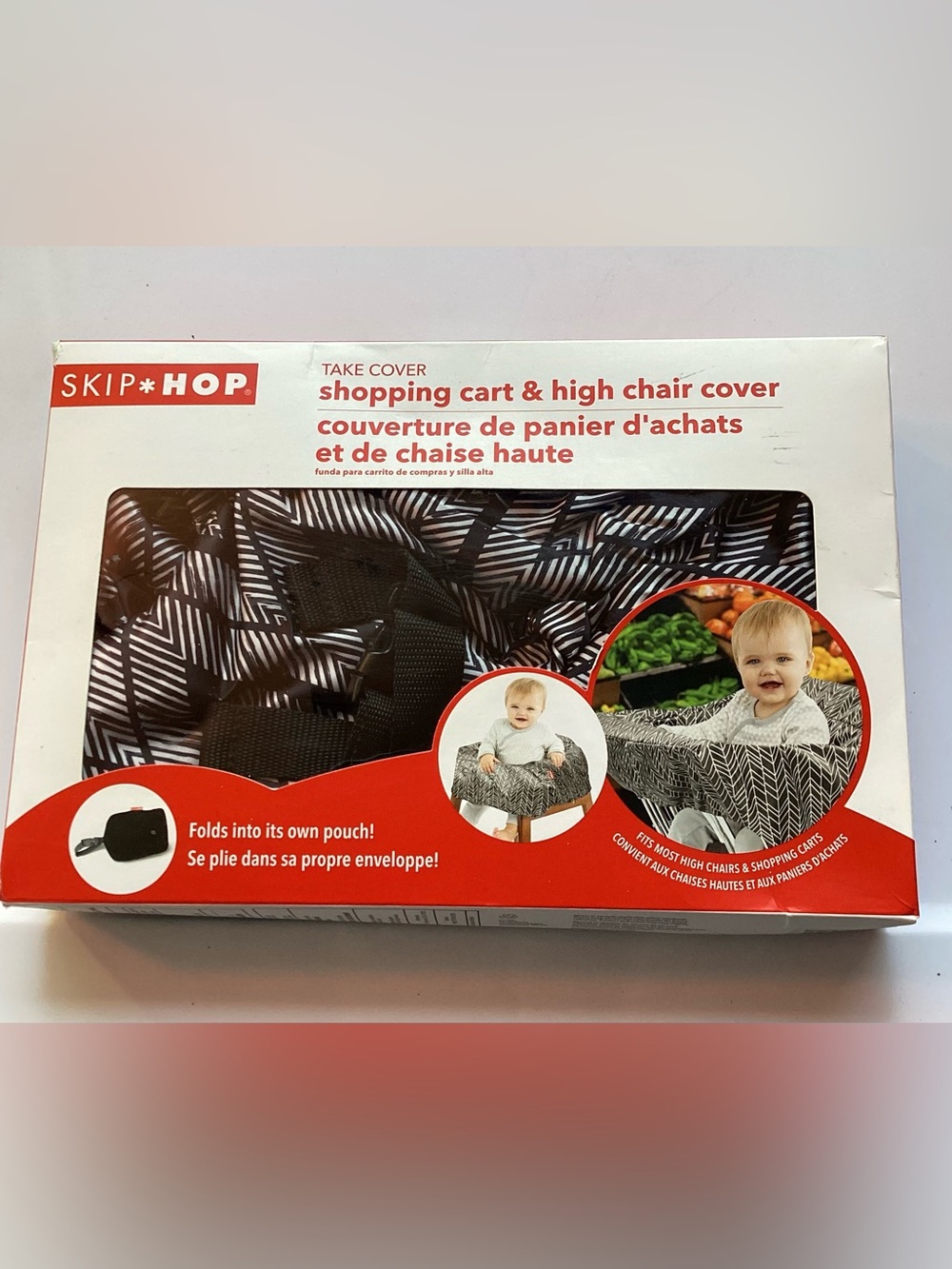 Skip Hop “take cover” shopping cart and high chair cover Grey/white, open box